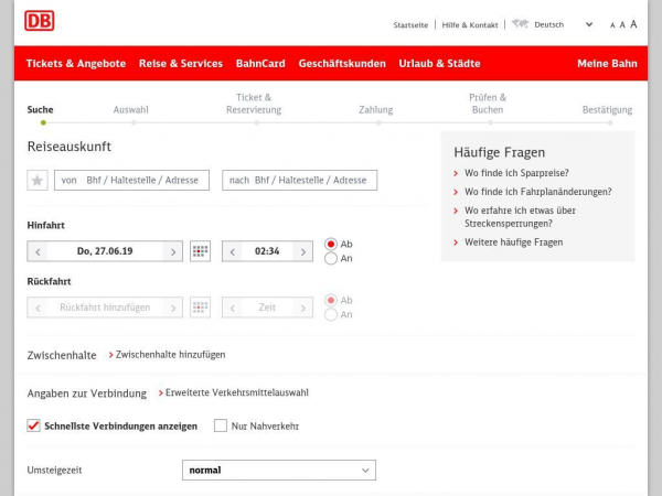 Deutsche Bahn: Bahn.de - Verbindungen - Ihre Anfrage